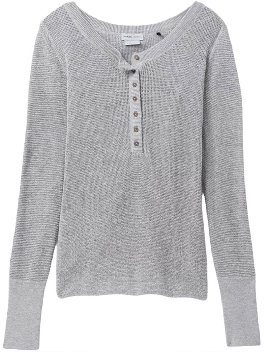Prana Milani Henley Waffle-Knit Top Soft Organic Cotton Blend in Heather Grey